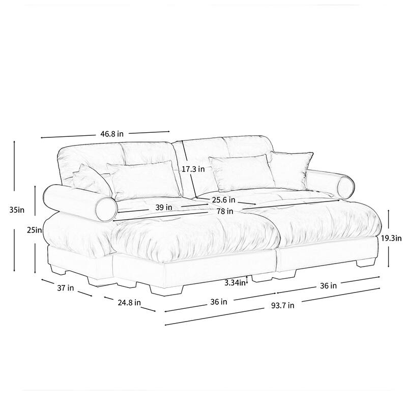 GDFStudio - Velvet 2-Seater 93.7" Cloud Modular Sectional Couch with 2 Ottomans
