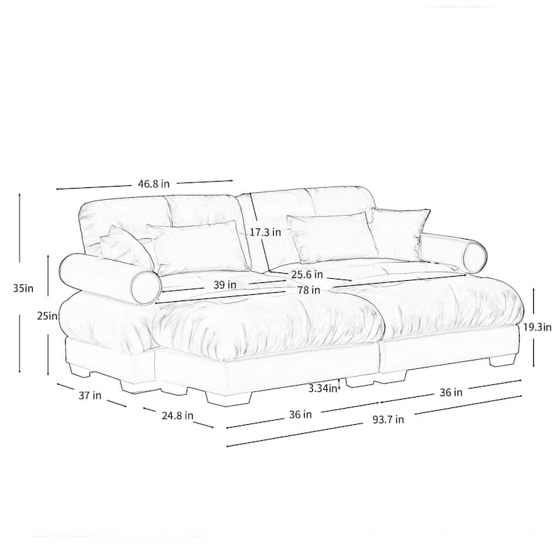 Velvet Fabric Loveseat Couch Modular Sectional Sofa with 2 Ottomans