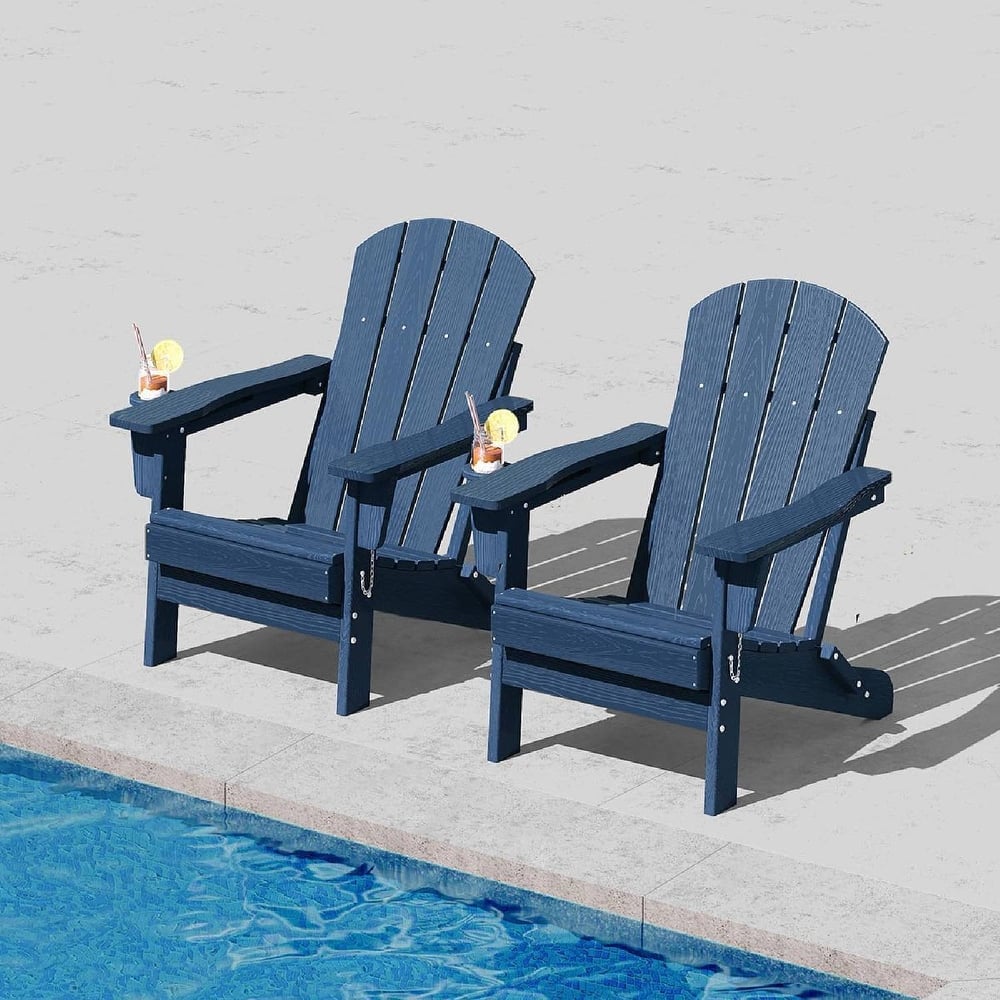 Set of 2 All-Weather HDPE Folding Adirondack Chair For Patios, Decks, Gardens