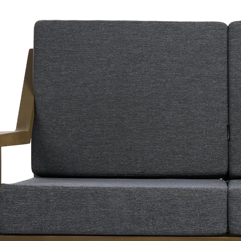 Outdoor Wood Teak Cushioned Patio 2 Seater Loveseat with Coffee Table