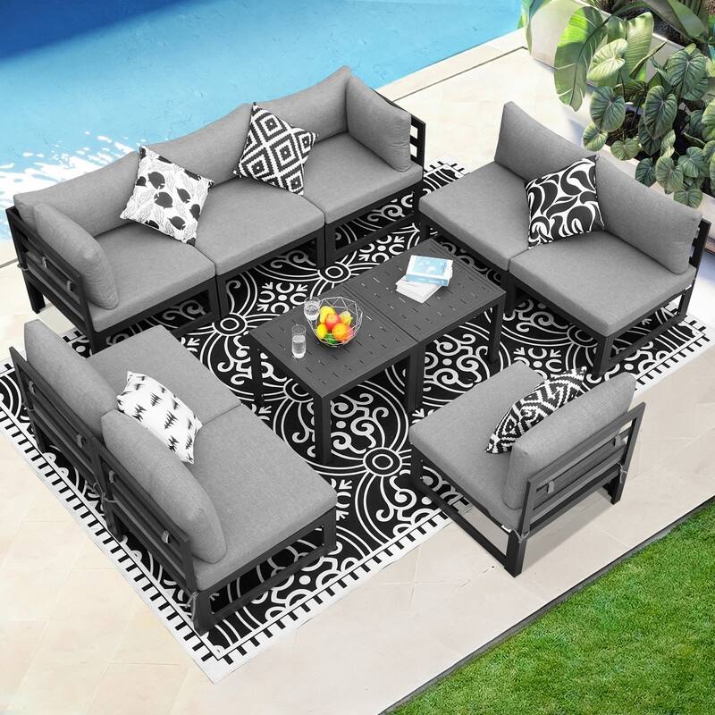 FINCATI Oversized Modular Aluminum Outdoor Furniture Set, 29" Deep Wide Sectional Seating Aluminum Patio Set with Coffee Tables - Light Grey