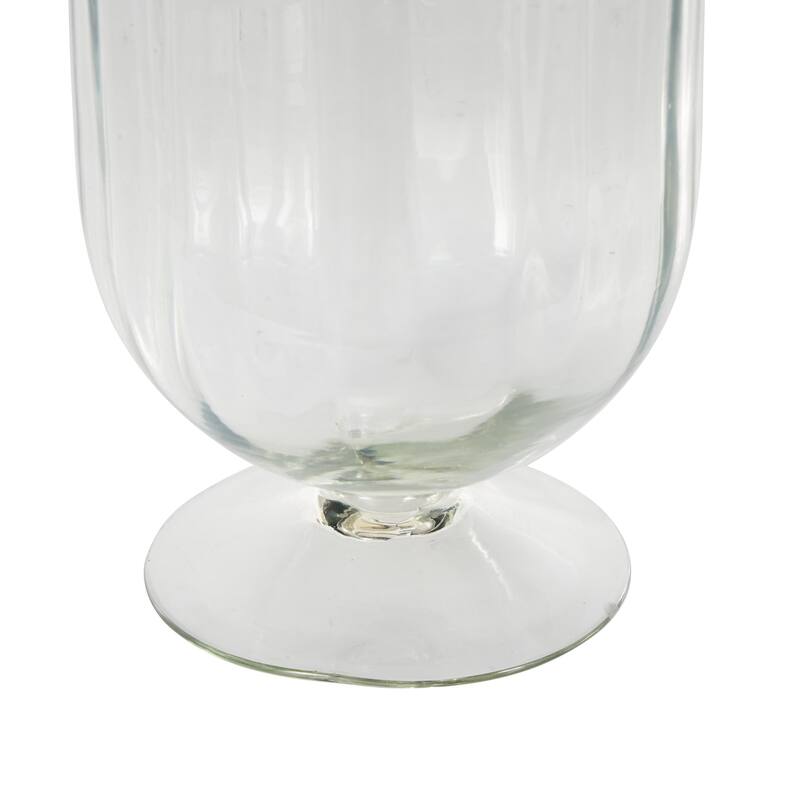 Glass Ribbed Fluted Candle Holder with Elevated Base - Clear - Roche River Decor - 6"W x 6"L x 13"H