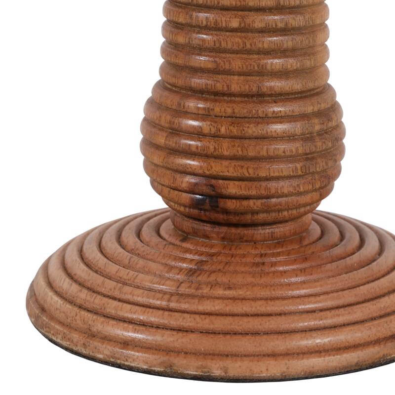 Candle Holder - Brown Mango Wood Ribbed Pillar