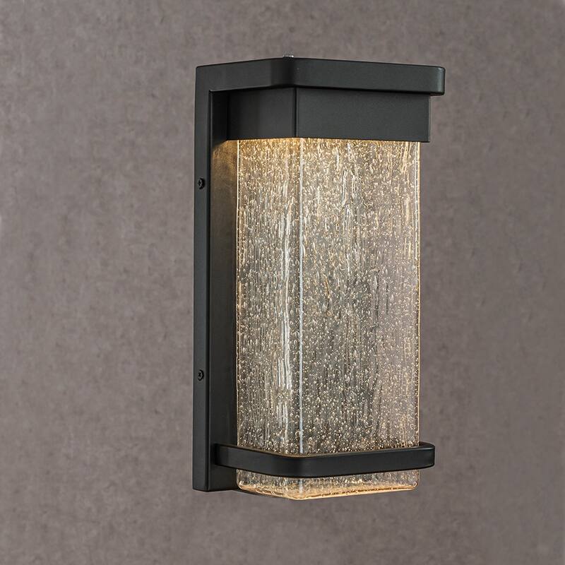 CraftHome 1-Light H12 in Modern Seeded Glass12W Integrated LED Outdoor Wall Sconce with Dusk to Dawn Sensor in Matte Black - W4.5'' - Matte Black