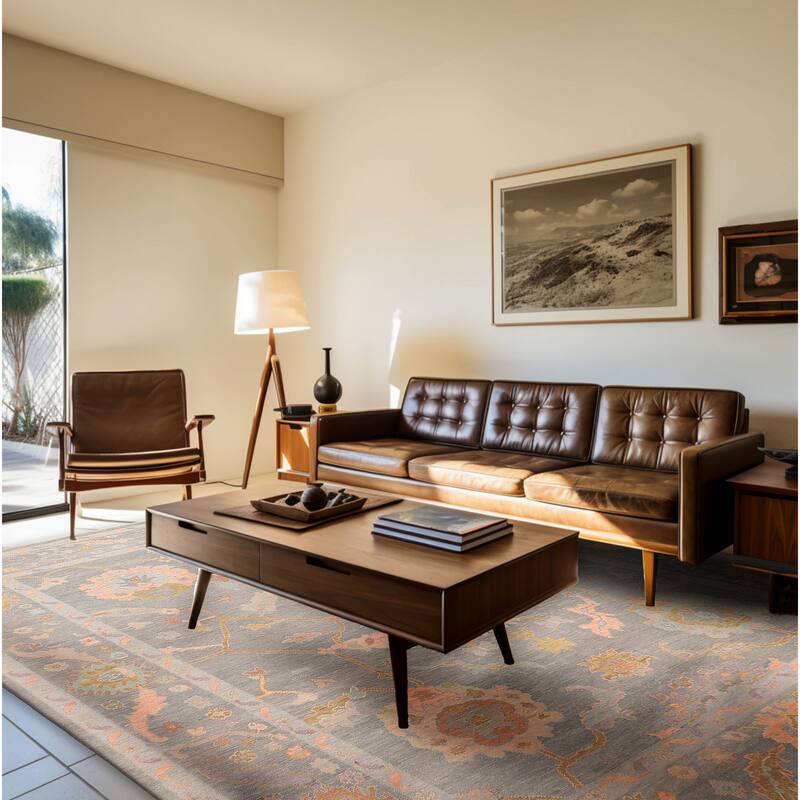 ECARPETGALLERY Hand-knotted Modern Oushak Sage Wool Rug - 8'11 x 11'11