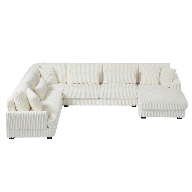 Oversized U-Shaped Sectional Sofa with Chaise, 4 Square and 3 Lumbar Pillows for Living Room