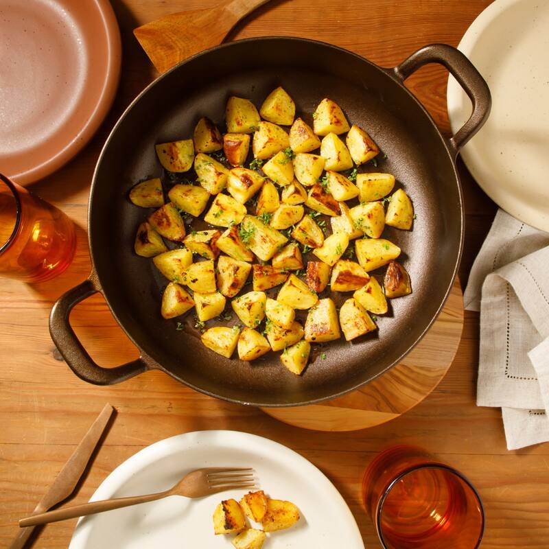 Bloomhouse Natural Bronze Finish Pre-seasoned Cast Iron Grill, Everyday Pan, Skillet & Olive Wood Trivet