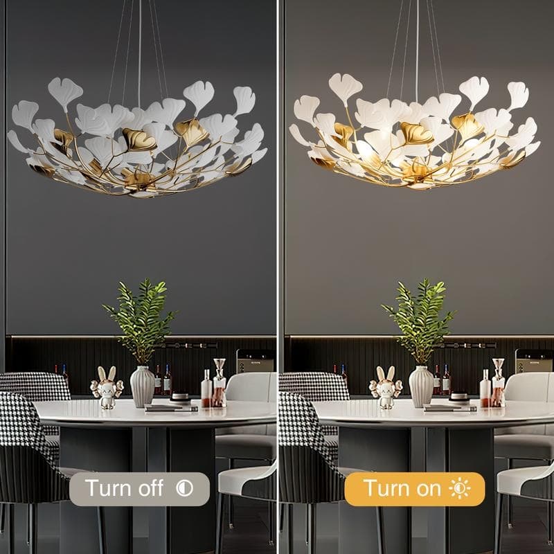 KAYLA Ceramic Ginkgo Leaf 8 -Light L40 Inch Chandelier