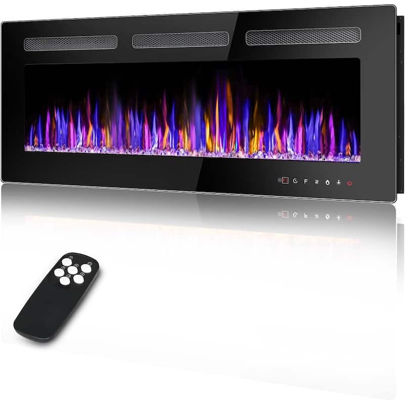 BOSSIN Electric Fireplace Wall Mounted and Recessed with Remote Control, 750/1500W Ultra-Thin Wall Fireplace Heater, Low Noise