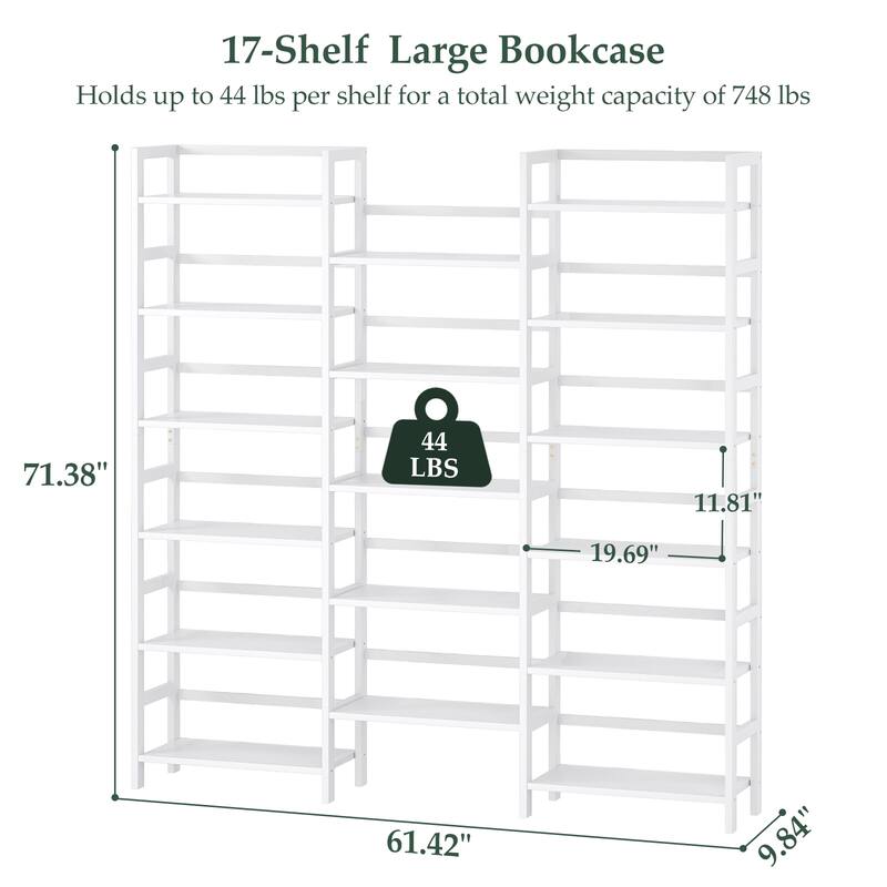 6-Tier Solid Bamboo Bookcase,Large Freestanding Open Bookshelf with 17 Display Shelves,Easy To Assemble