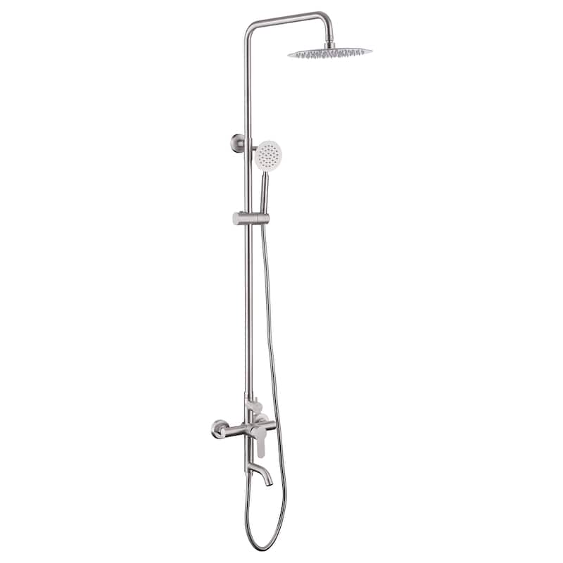 51"H 3-Function 304 Stainless Steel Wall-Mounted Outdoor Shower System - Brushed Nickel