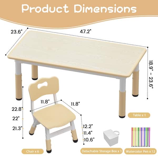 dimension image slide 1 of 6, Kids Table and 4 Chairs Set with Graffiti Desktop Height Adjustable