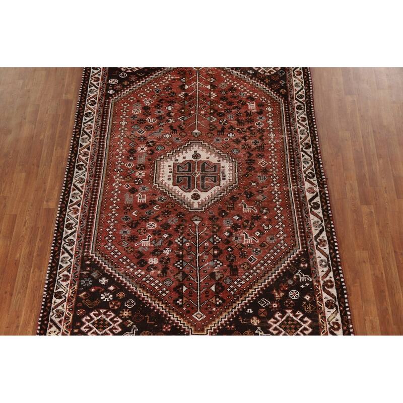 Animals Tribal Qashqai Persian Vintage Rug Hand-Knotted Wool Carpet - 6'4"x 9'1"