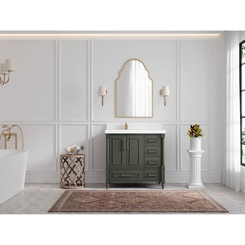 Willow Collections 36 in. W x 22 in. D Aberdeen Left Offset Sink Bathroom Vanity in Pewter Green with Countertop