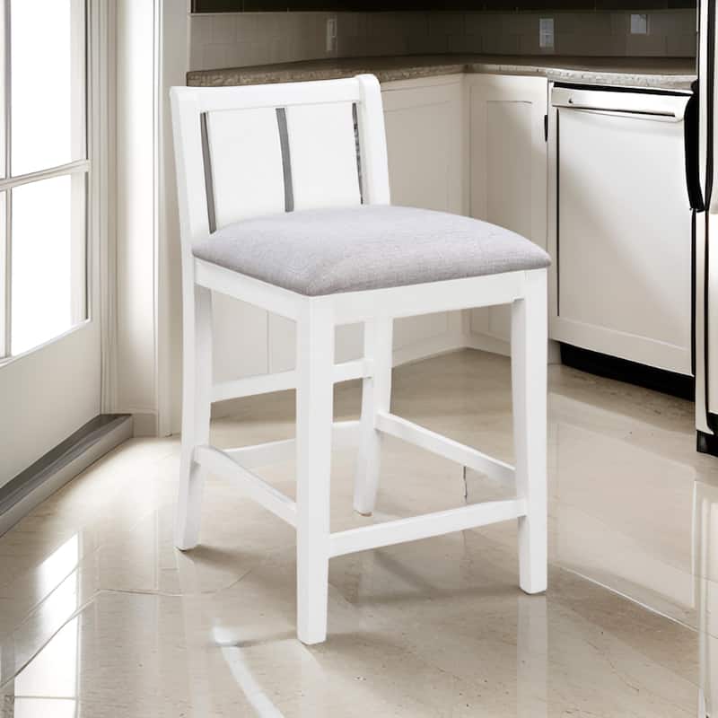 Ham 25 Inch Counter Height Chair Set of 2, Cream Fabric, White Wood Finish