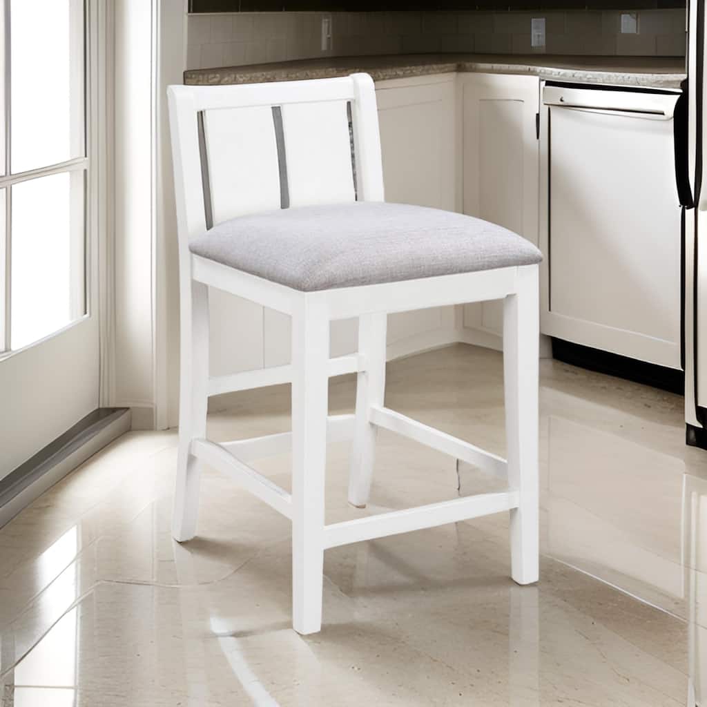Ham 25 Inch Counter Height Chair Set of 2, Cream Fabric, White Wood Finish