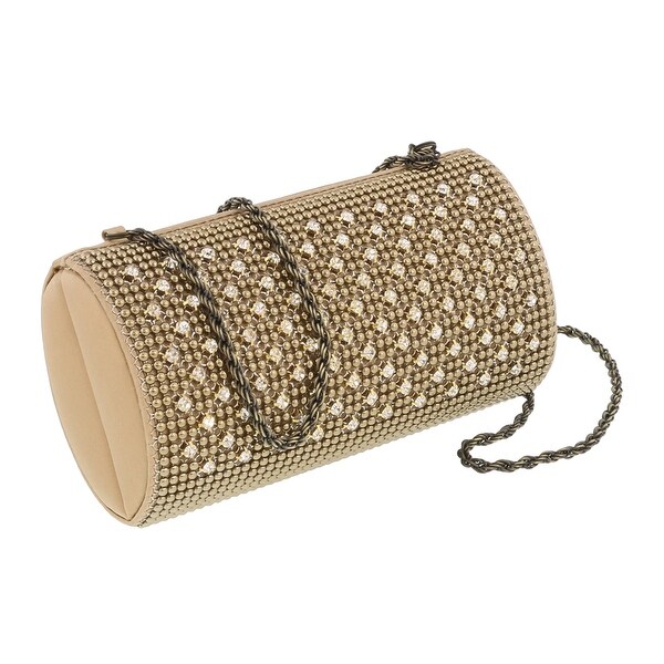 Scheilan Light Gold Metal Crystal Embellished Clutch - 5.5-3-2
