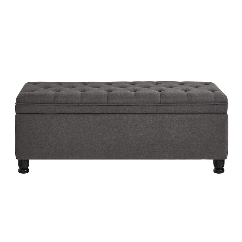 45" Linen Fabric Storage Stool with Spindle Wood Legs