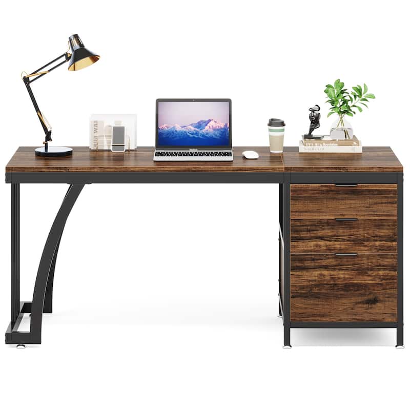 59 Inch Computer Desk with 3 Drawers, Industrial PC Desk Study Writing Table Workstation with File Storage, Home Office Desks