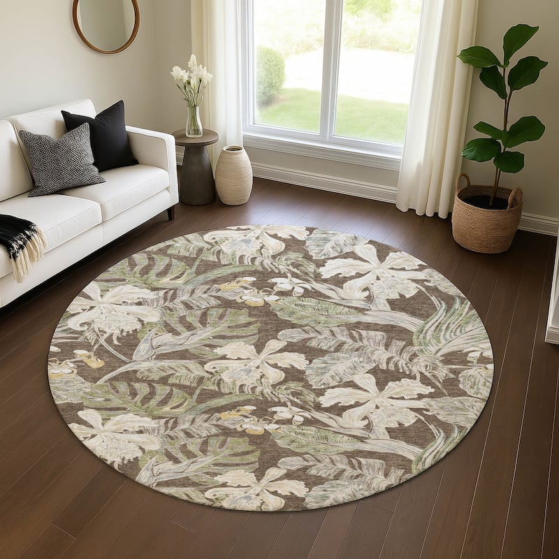 Premium Washable Super Soft Tropical Paradise Mayfield Rug - Brown - 8' x 8'