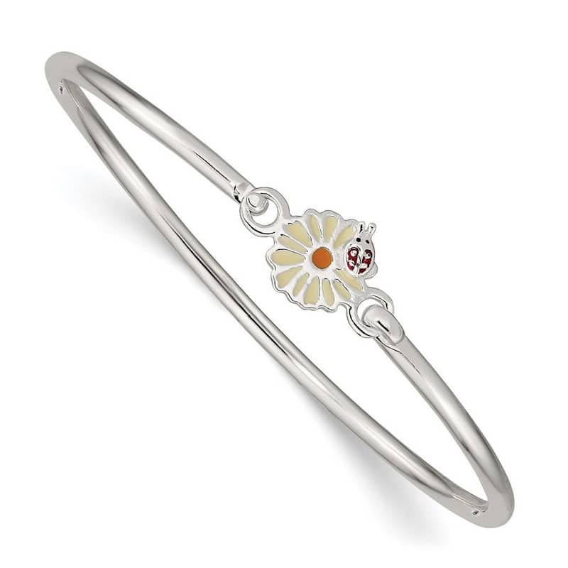 Curata 925 Sterling Silver 6" Childrens Enamel Flower Bee Hook Bangle Bracelet