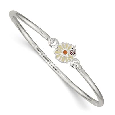 Curata 925 Sterling Silver 6" Childrens Enamel Flower Bee Hook Bangle Bracelet