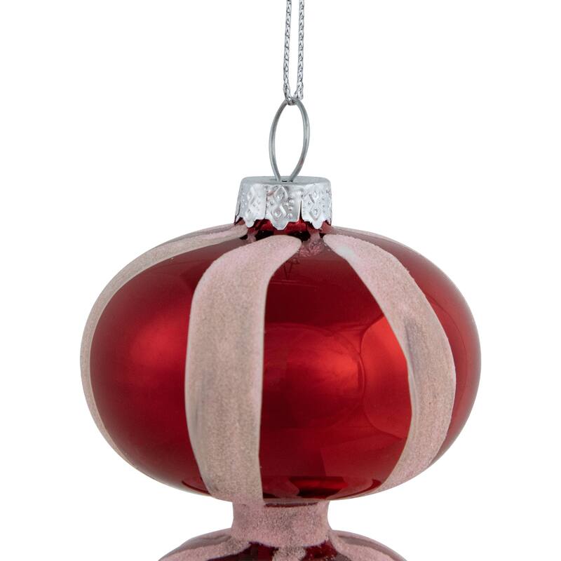 Shiny Red and Frosted Striped Candy Cane Finial Glass Christmas Ornament - 5.5"
