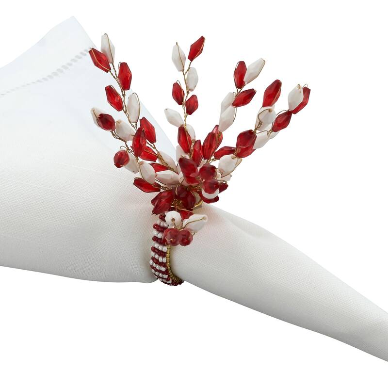 Merry and Bright Beaded Napkin Ring (Set of 4) - Red/White