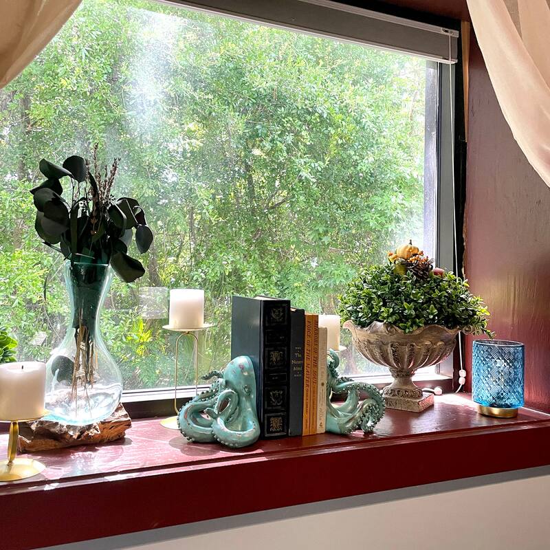 Aqua Green Octopus Bookends Set Of 2 Nautical Polyresin Coastal Shelf - 5 X 10 X 8 inches