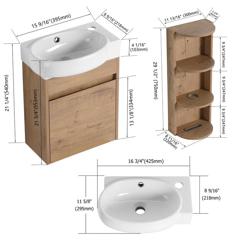 Compact Bathroom Vanity with Sink, Oval Single Ceramic Sink Bathroom Cabinet for Small Bathroom