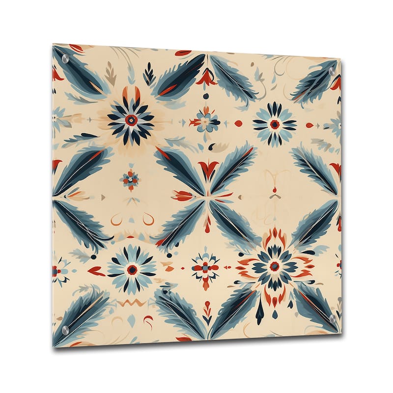 Designart "Nomadic Harmony Boho Pattern" Floral Gloss Wall Decor Beige - Modern Acrylic Wall Art For Living Room