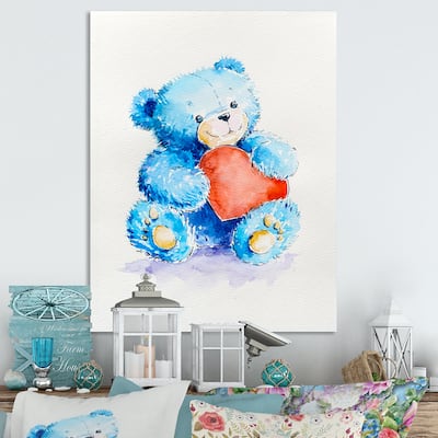 Designart "Happy Valentine Day Cute Teddy" Traditional Canvas Wall Decor