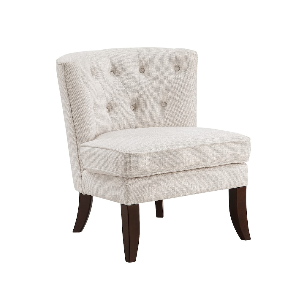 Rose Accent Chair, Button Tufted Wingback, Beige Polyester, Brown Legs
