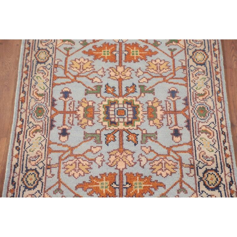 Light Blue Heriz-Serapi Accent Rug Hand-Knotted Floral Wool Carpet - 2'11"x 5'1"