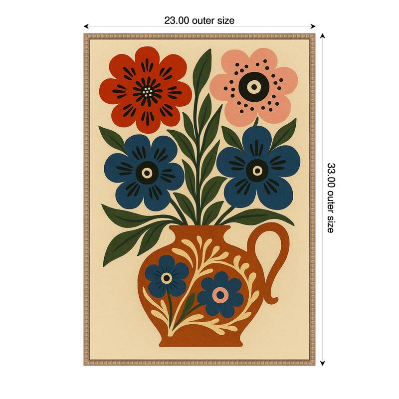 Big Boho Floral Vase by Marianne Bassil Framed Canvas Wall Art Print - 23 x 33 in