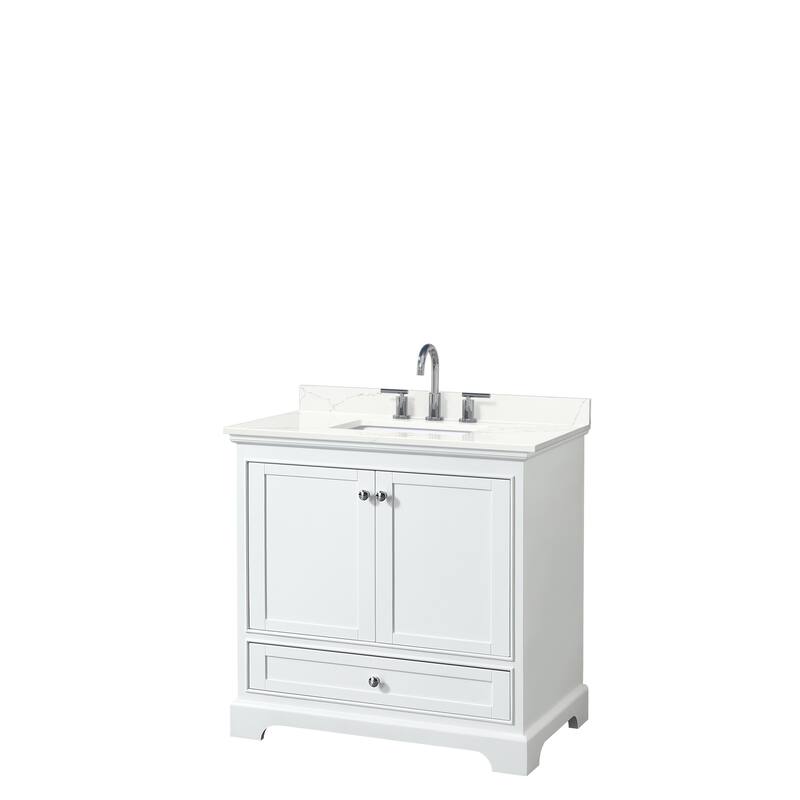 Deborah 36-inch Single Vanity, Quartz Top - White, Chrome Trim, Giotto Quartz Top