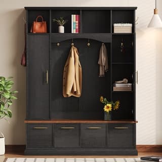 Practical Entryway Walnut Bench with Adjustable Shelves