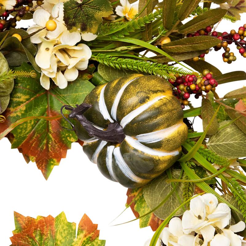 Pumpkins Berries Artificial Fall Harvest Twig Wreath, 24-Inch, Unlit