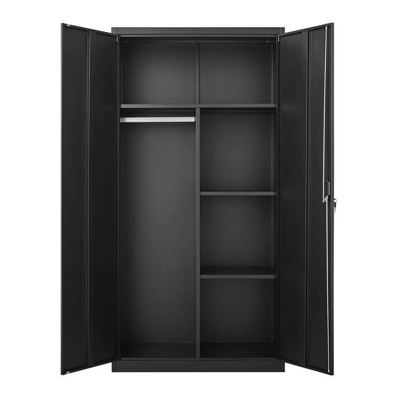 35.4" Modern Metal Armoire with Adjustable Shelves, Hanging Rod and Lock for Bedroom