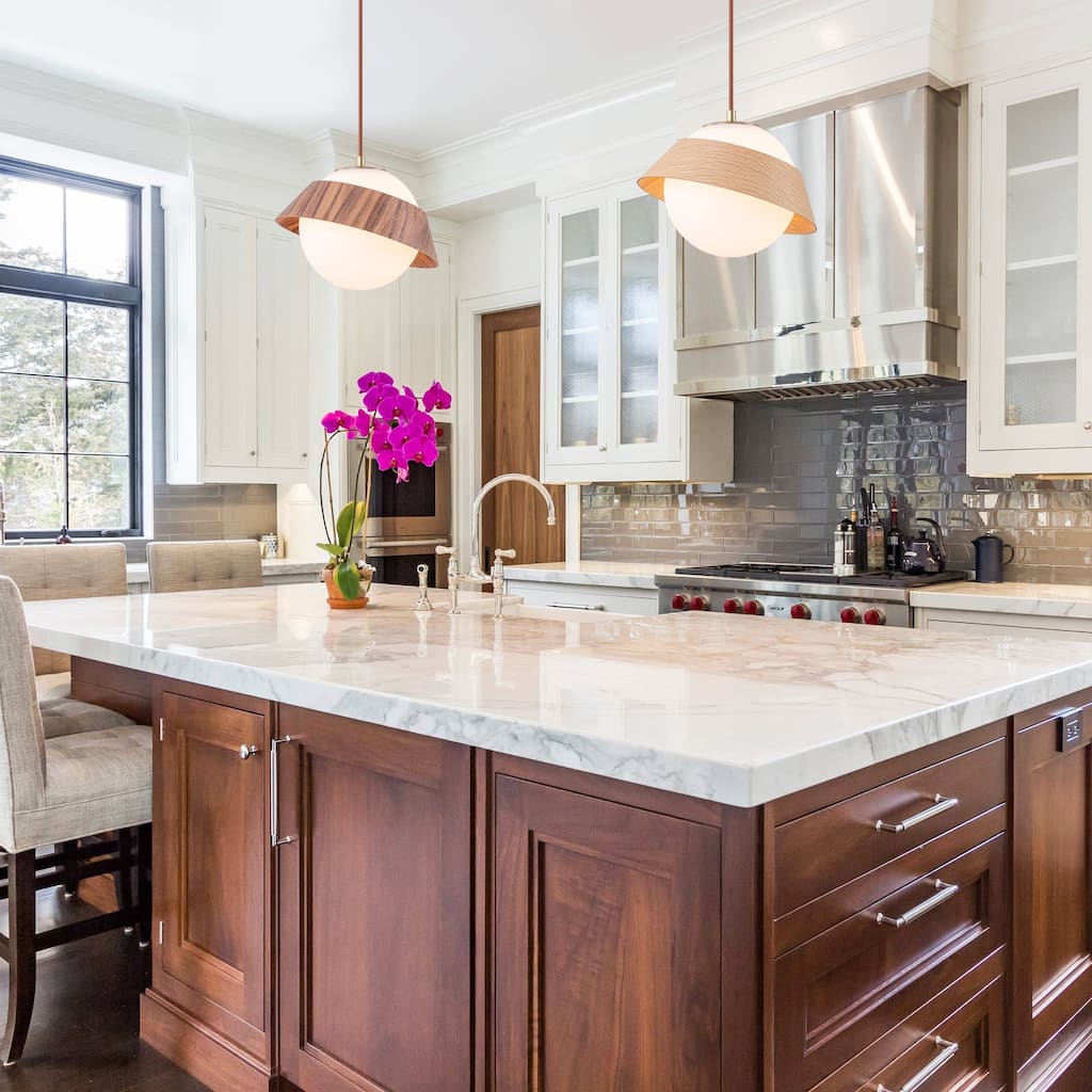 10.6 inch Opal Glass Globe Pendant Light Natural Wooden Accent Modern - Dia.10.63-in