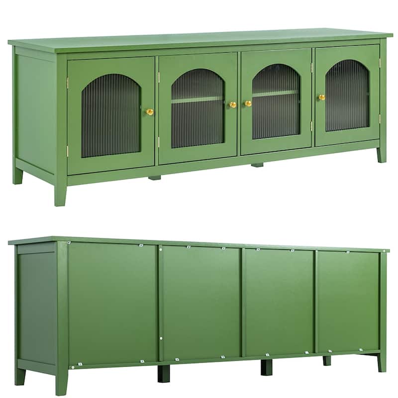 70.8"Modern Wood Large TV Stand Cabinet with 4 Doors, Glass Doors - 70.87L x 17.72W x 24.02Hinches
