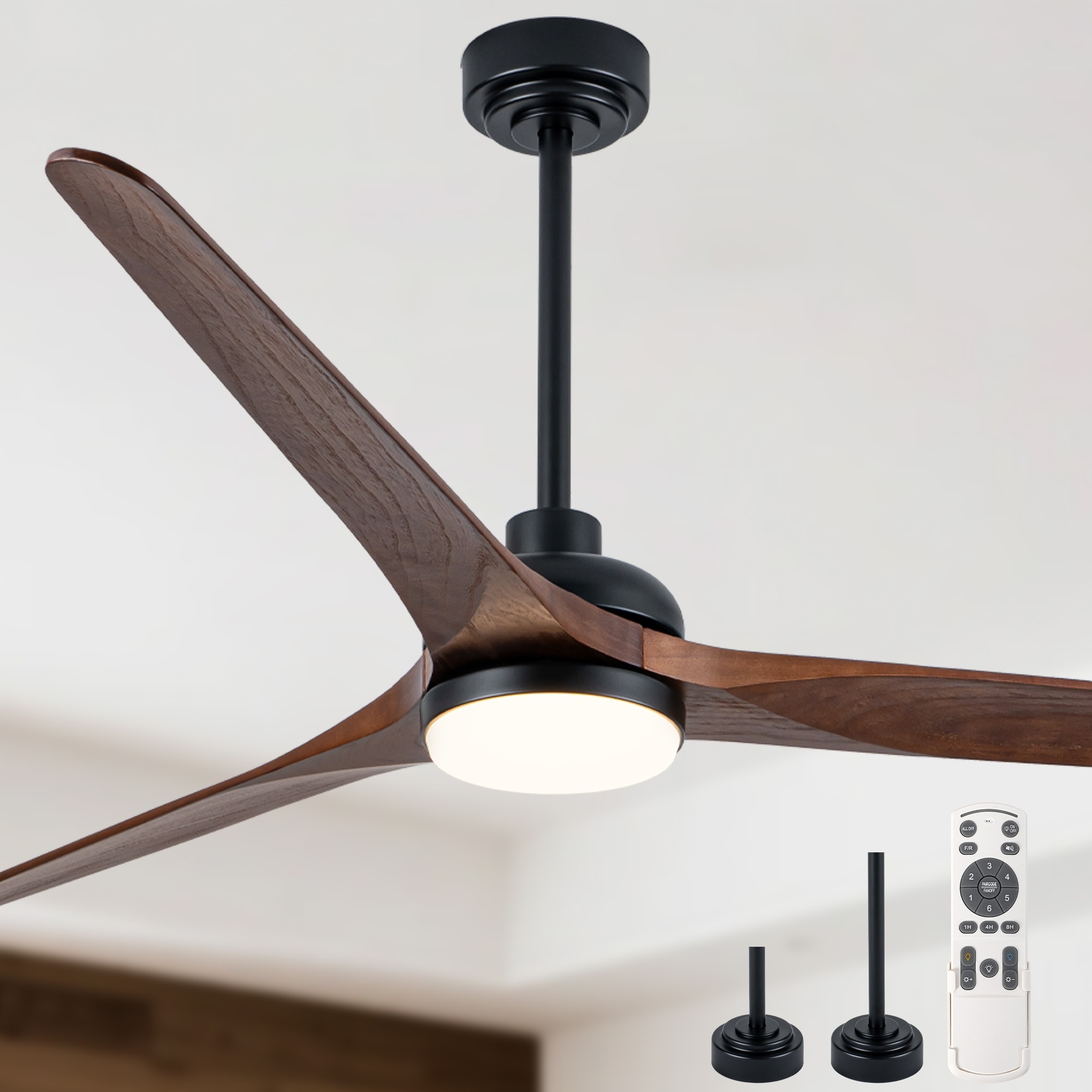 Cusp Barn 72" Outdoor/Indoor Large Black Ceiling Fan with Lights and Remote, Farmhouse Reversible DC Motor Wood Ceiling Fan