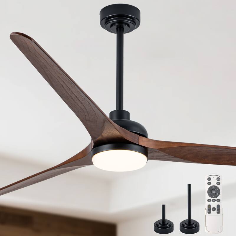 Cusp Barn 72" Outdoor/Indoor Large Black Ceiling Fan with Lights and Remote, Farmhouse Reversible DC Motor Wood Ceiling Fan - Black