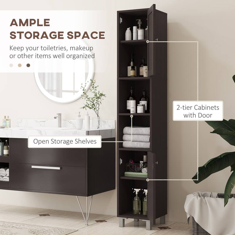 Kleankin Tall Bathroom Storage Cabinet With Mirror