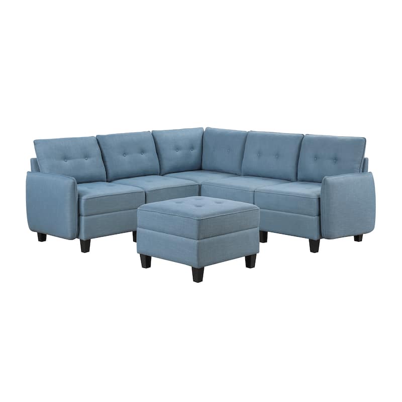 Dorian Textured 6-Piece Sectional Sofa - Storage and Ottoman - Blue