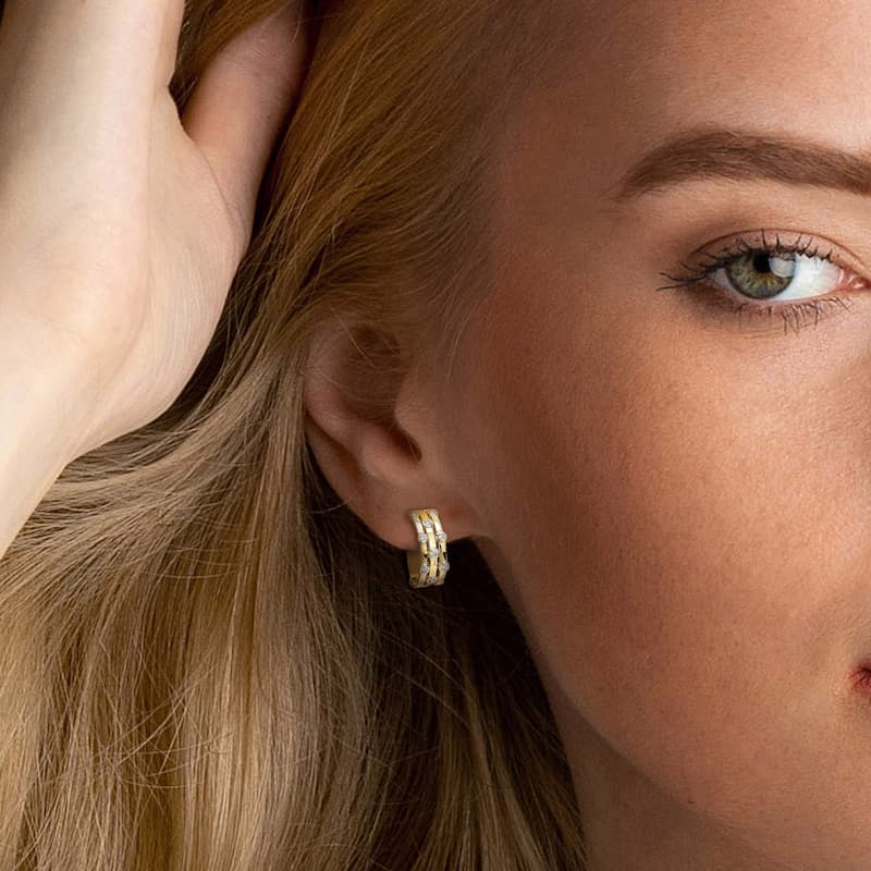7/8ct TDW Lab-Grown Diamond 3-Row Hoop Earrings in 18k Yellow Micron Silver
