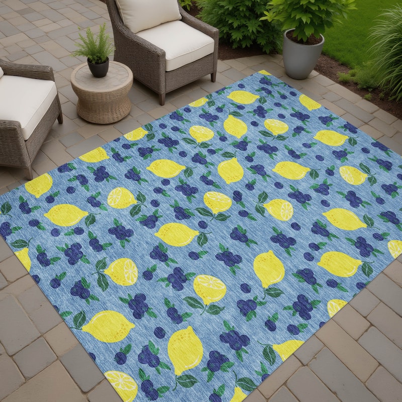 Machine Washable Indoor/ Outdoor Citrus Berry Chantille Rug - Denim - 9' x 12'