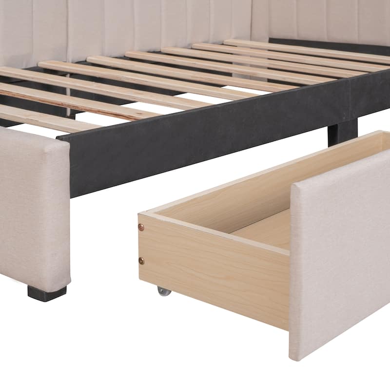 Beige Linen Twin Daybed with Drawers