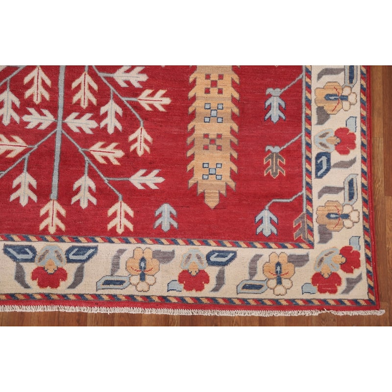 Hand Knotted Oriental 100% Wool Carpet Traditional Geometric Red Kazak Area Rug - 9' 10'' X 6' 10''