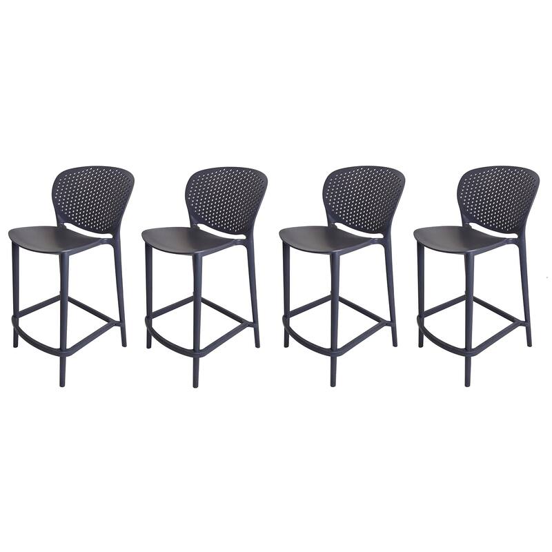 HomeRoots Set of Four 30" Dark Gray Heavy Duty Plastic Low Back Bar Height Bar Chairs